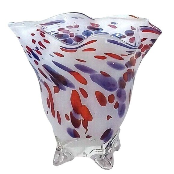 Mid Century Studio Art Glass Murano Purple Pink Confetti Flower Petal Vase - Picture 2 of 14